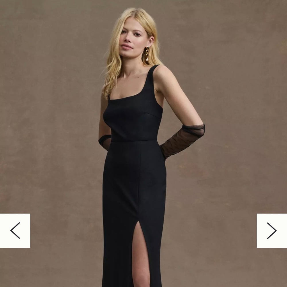 BHLDN Ashlynn Square-Neck Crepe Side-Slit Gown.